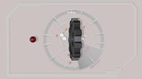 .3d illustration - Grey Abstract Tech Hud Interface Gear with red sphere Stock Illustration