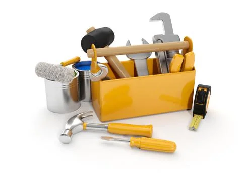 3d illustration: a group of construction tools on a white background Stock Illustration