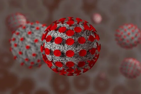 3D Illustration of a group of coronaviruses inside of the human body. Stock Illustration