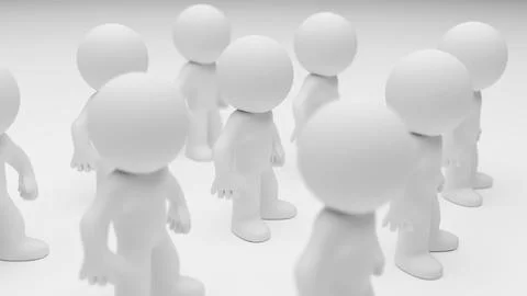 3D illustration of group of humanoid characters in conversation Stock Illustration