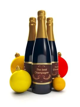 3d illustration: a group of three bottles of champagne. Stock Illustration