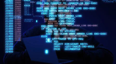 3d illustration - Hacker code running down a computer screen terminal Stock Illustration