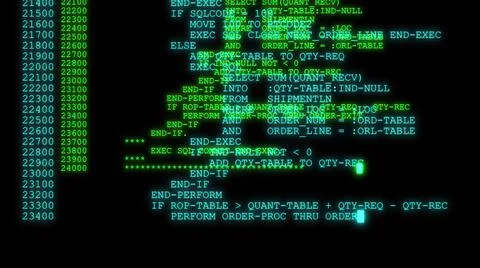 3d illustration - Hacker code running down a computer screen terminal Stock Illustration