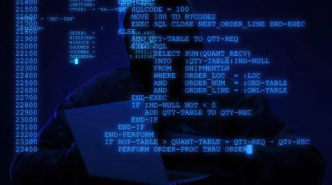 3d illustration - Hacker code running down a computer screen terminal . Stock Illustration