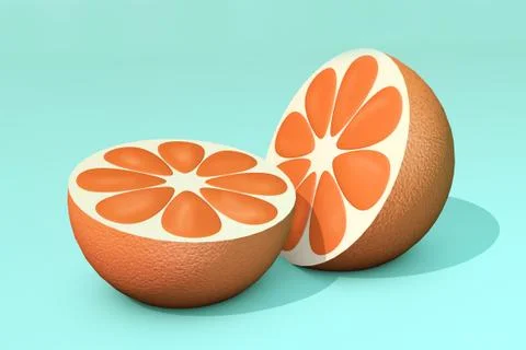 3d illustration of half cut orange on blue background Stock Illustration