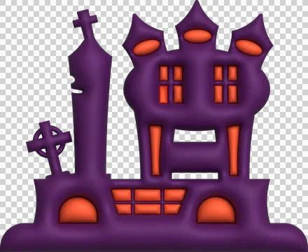 3D illustration. Halloween castle. with grave Stock Illustration