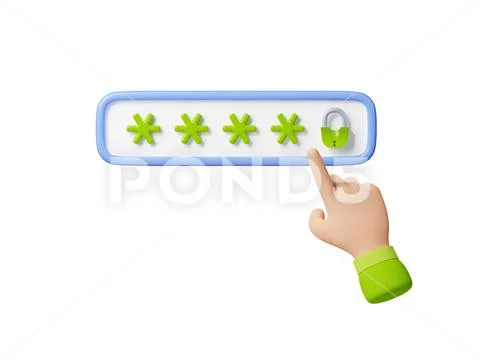 3D illustration of hand cursor, green password bar: Graphic #219922405