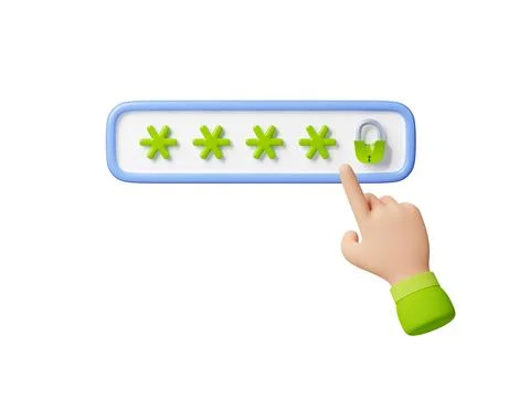 3D illustration of hand cursor, green password bar Stock Illustration