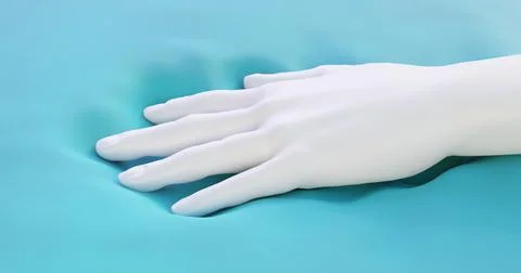 3d illustration of a hand pressing on a memory foam orthopedic mattress bed Stock Illustration