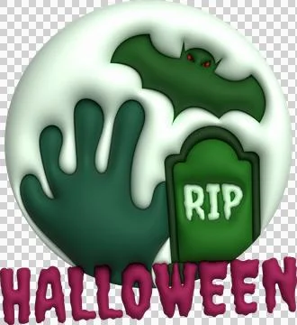 3D illustration. Hand rising from the grave icon for Halloween, bat. Hallow.. 스톡 일러스트