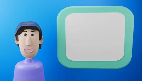 3D Illustration of happy man with blank presentation or information board. Cl Stock-Illustration