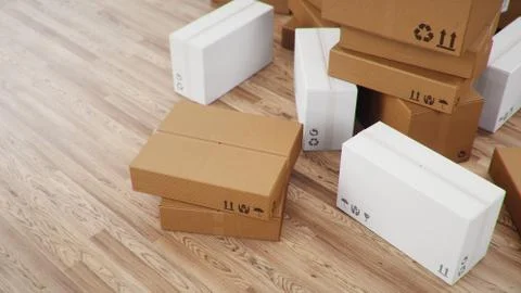 3D illustration heap of cardboard boxes for the delivery of goods, parcels Illustrazione stock