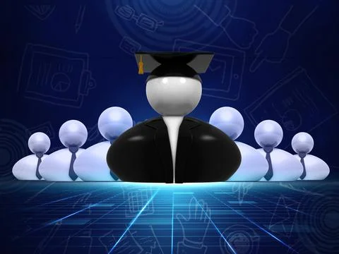 3D illustration of higher education concept with blue high-tech grid lines Stock Illustration