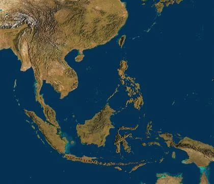 3D illustration of a highly detailed map of Southeast Asia. イラスト素材