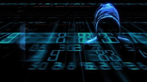 3d illustration - Hooded hacker attacking Data Server Hacker stealing secure  库存插图