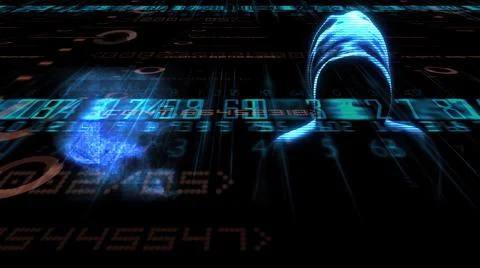 3d illustration - Hooded hacker attacking Data Server Hacker stealing secure  스톡 일러스트