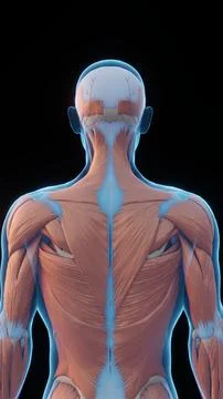 3D Illustration of Human Back Muscles Anatomy. Muscles of the Back Neck Anatomy Stock Illustration
