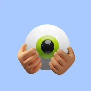 3D illustration of a human eye by two hands. Stock Illustration