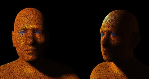 3d illustration of  a human face composed of zeroes and ones イラスト素材