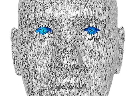 3d illustration of  a human face composed of zeroes and ones 스톡 일러스트