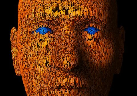 3d illustration of  a human face composed of zeroes and ones 库存插图