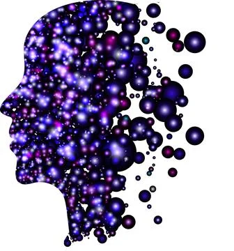 3d illustration of human face made by glowing particle light for deep learn.. Stock Illustration