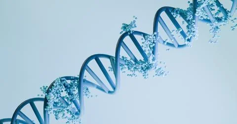 3d illustration of human genome changes. The particles come from a dna molecule. Stock Illustration