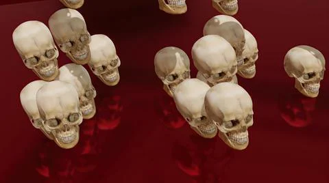 3d illustration - Human skulls falling on background Stock Illustration