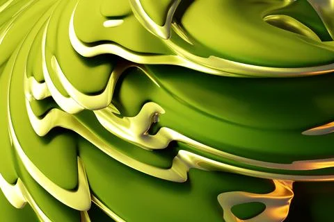 3D illustration of a hypnotic pattern.  Abstract  green with gold background  Stock Illustration
