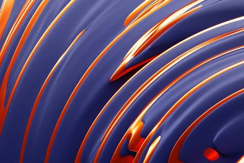 3D illustration of a hypnotic pattern.  Abstract purple with gold background  Stock Illustration