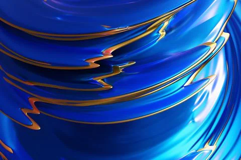 3D illustration of a hypnotic pattern.  Abstract blue with gold background wi Stock Illustration