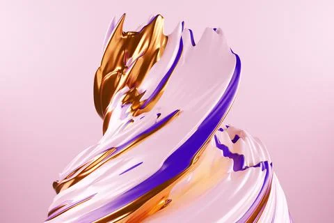 3D illustration of a hypnotic pattern.  Abstract pink with gold background wi Stock Photos