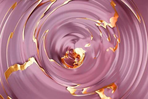 3D illustration of a hypnotic pattern.  Abstract pink with gold background wi Stock Photos