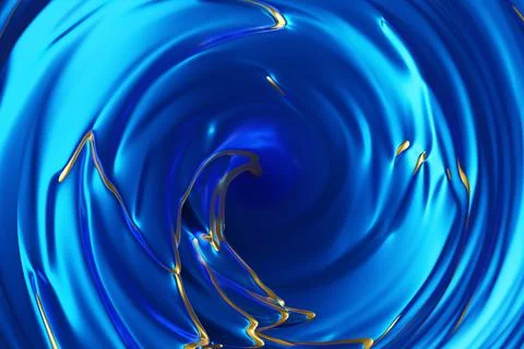 3D illustration of a hypnotic pattern.  Abstract blue with gold background wi Foto stock
