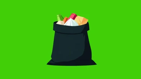 3d illustration icon of black trash bag on green background Stock Footage 297067006