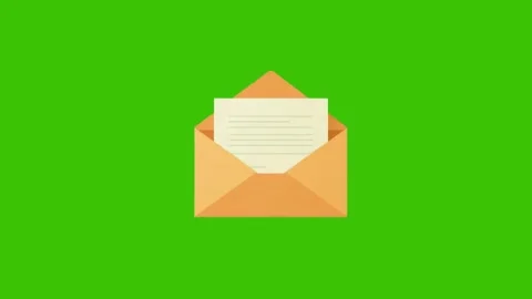 3d illustration icon of open envelope with letter on green background Stock Footage 297067043