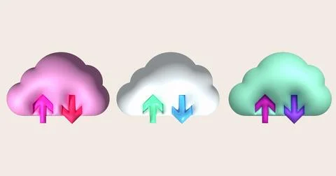 3d illustration icon upload data cloud system data loading symbol. Stock Illustration