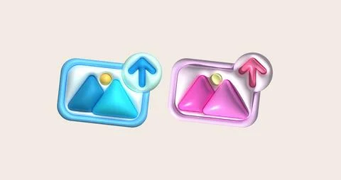 3d illustration icon upload image data data loading symbol. Stock Illustration
