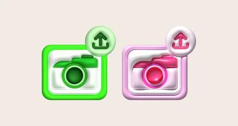 3d illustration icon upload image data in camera data loading symbol. Stock Illustration
