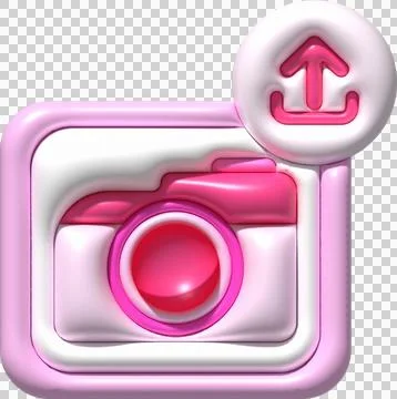 3d illustration icon upload image data in camera data loading symbol. Stock Illustration