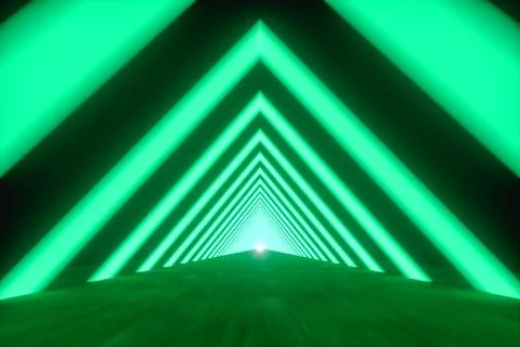 3D illustration. Illuminated futuristic triangular tunnel. Stock Illustration