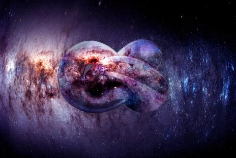 3D Illustration of an infinity knot reflecting a warping universe Stock Illustration