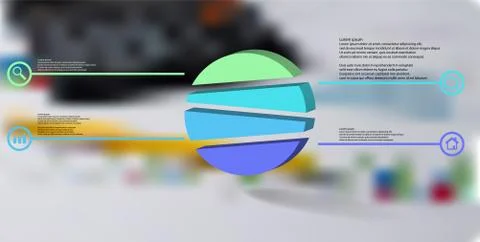 3D illustration infographic template with embossed circle randomly divided to Stock Illustration