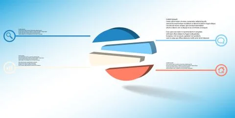 3D illustration infographic template with embossed circle randomly divided to Stock Illustration