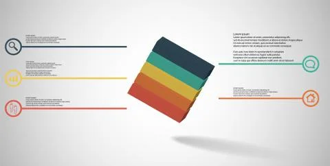 3D illustration infographic template with embossed cube askew arranged divide Stock Illustration