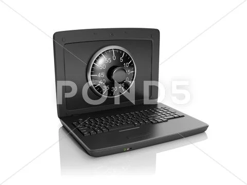 3d illustration: information security. a laptop and a combination lock Stock Illustration
