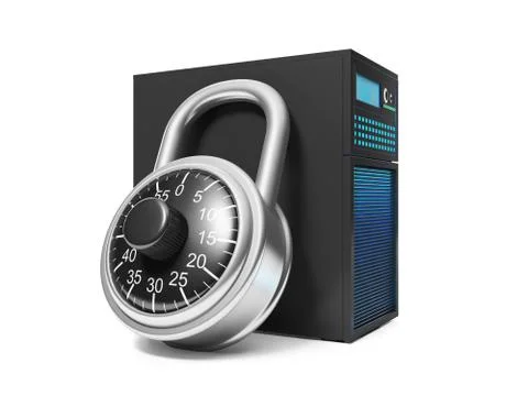 3d illustration: information security. server and security lock Stock Illustration