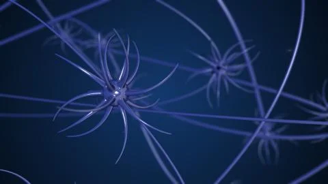 3D illustration of interconnected neurons with electrical pulses. Stock Illustration