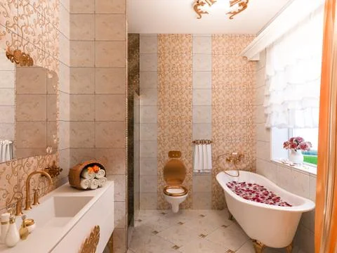 3d illustration of an interior design of a bathroom in a classic Stock Illustration
