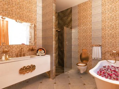 3d illustration of an interior design of a bathroom in a classic style Stock Illustration